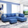 Blue Linen 3-Piece Living Room Sofa Set B