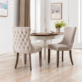 Furniture,Upholstered Wing-Back Dining Chair with Backstitching Nailhead Trim and Solid Wood Legs,Set of 2, Beige,SW8809BG,KD