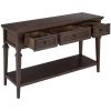 Classic Retro Style Console Table with Three Top Drawers and Open Style Bottom Shelf, Easy Assembly (Espresso)