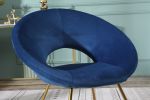 Slatina Blue Silky Velvet Upholstered Accent Chair with Gold Tone Finished Base