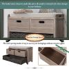 Storage Bench with Removable Basket and 2 Drawers, Fully Assembled Shoe Bench with Removable Cushion (White Washed)