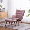 Leiria Contemporary Silky Velvet Tufted Accent Chair with Ottoman, Mauve