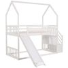 House Bunk Bed with Convertible Slide,Storage Staircase,White