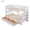 Stairway Twin-Over-Twin Bunk Bed with Three Drawers for Bedroom, Dorm - White