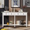 Rustic Brushed Texture Entryway Table Console Table with Drawer and Bottom Shelf for Living Room (Ivory White)