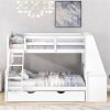 Twin over Full Bunk Bed with Trundle and Built-in Desk, Three Storage Drawers and Shelf,White