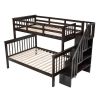 Stairway Twin-Over-Full Bunk Bed with Storage and Guard Rail for Bedroom, Espresso color