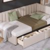 Upholstered Daybed with 2 Storage Drawers Twin Size Sofa Bed Frame No Box Spring Needed, Linen Fabric (Beige)