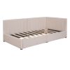 Upholstered Daybed with 2 Storage Drawers Twin Size Sofa Bed Frame No Box Spring Needed, Linen Fabric (Beige)