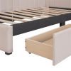 Upholstered Daybed with 2 Storage Drawers Twin Size Sofa Bed Frame No Box Spring Needed, Linen Fabric (Beige)