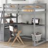 Twin Size Loft Bed with Desk and Shelves, Two Built-in Drawers, Gray