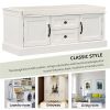 Storage Bench with 2 Drawers and 2 Cabinets, Shoe Bench with Removable Cushion for Living Room, Entryway (White)