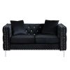 59.4 Inch Wide Black Velvet Sofa with Jeweled buttons,Square Arm ,2 Pillows