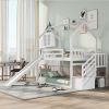 House Bunk Bed with Convertible Slide,Storage Staircase,White