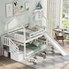 House Bunk Bed with Convertible Slide,Storage Staircase,White