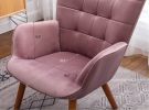 Leiria Contemporary Silky Velvet Tufted Accent Chair with Ottoman, Mauve