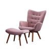 Leiria Contemporary Silky Velvet Tufted Accent Chair with Ottoman, Mauve