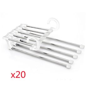 5 In 1 Wardrobe Hanger Multi-functional Clothes Hangers Pants Stainless Steel Magic Wardrobe Clothing Hangers For Clothes Rack (Option: White-47x18cm 20PCS)